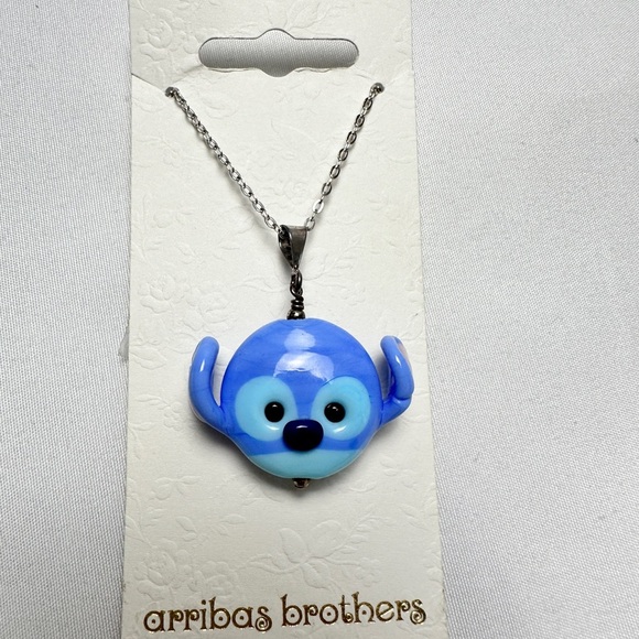 NWT - Arribas Brothers Stitch Blue Glass Pendant Necklace - Picture 1 of 4